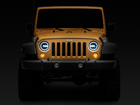 Raxiom 97-18 Jeep Wrangler TJ/JK 7-Inch LED Headlights w/ Halos- Black Housing (Clear Lens) - J155018