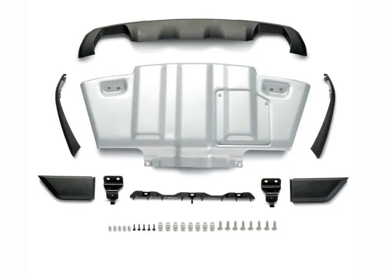 Ford Racing 2021+ Ford F-150 Front Skid Plate Kit - Powder-coated aluminum, Raptor enhanced, robust construction for optimal protection against rock damage, seamless fit.