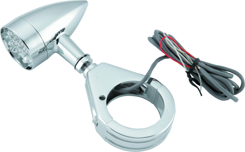 Bikers Choice Chrome Mini LED Turn Signals W/ 41 MM Clamp Universal Custom Pr - Bikers Choice