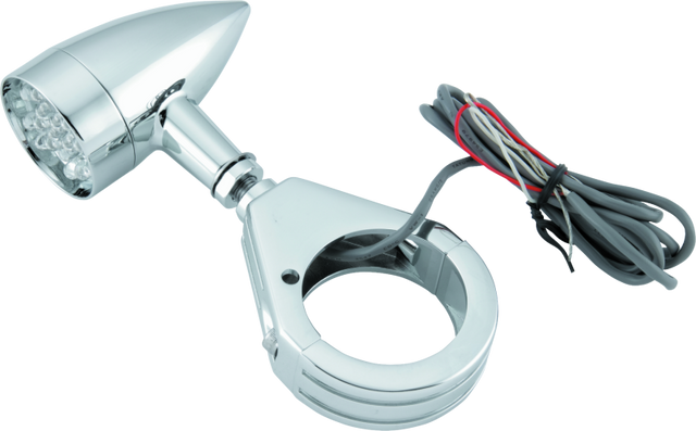 Bikers Choice Chrome Mini LED Turn Signals W/ 41 MM Clamp Universal Custom Pr - Bikers Choice