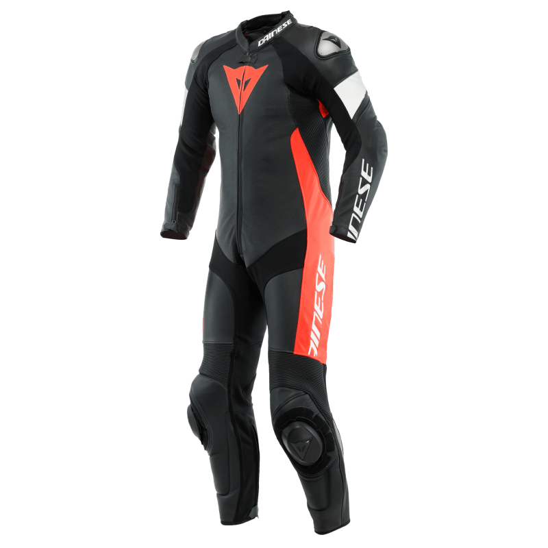 Dainese Tosa 1PC Leather Suit Perforated Black/Fluo-Red/White Size - 48 - RV and Auto Parts