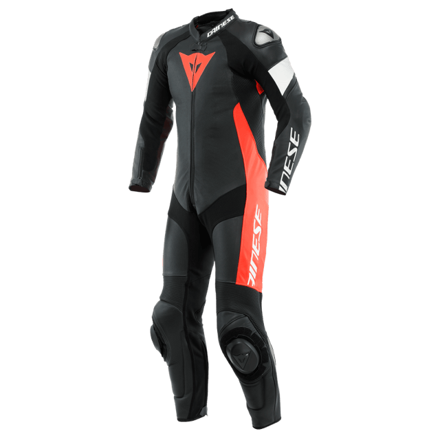 Dainese Tosa 1PC Leather Suit Perforated Black/Fluo-Red/White Size - 48 - RV and Auto Parts