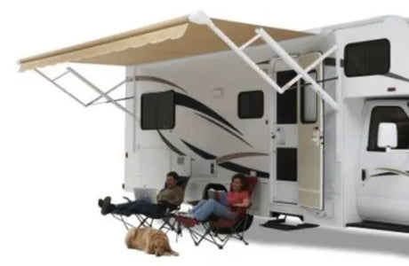 QJ198D8D Carefree/Co. Sprgls Rlr-Vl 19'Dsbg Dbg in use on RV exterior, demonstrates ultimate efficiency in dishwashing with a spring-loaded roller, Outdoor Living,Exterior Parts & Accessories,RV Sun and Shade Solutions Awnings and Parts for Ultimate Comfort,AVADA - Best Sellers