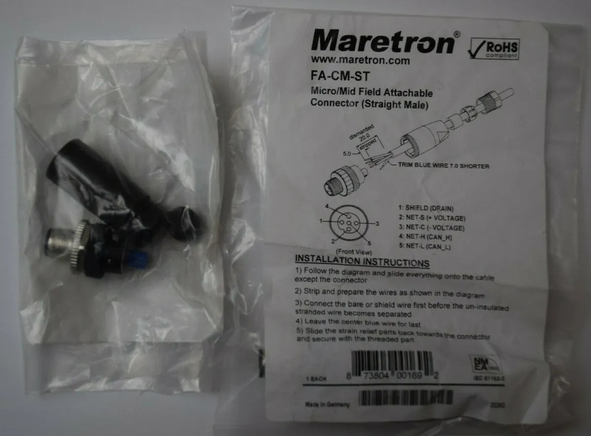 FA-CM-ST Maretron Field Connector Male Micro/Mid Straight, reliable and secure electronic device connection, durable and precision-engineered for stability.