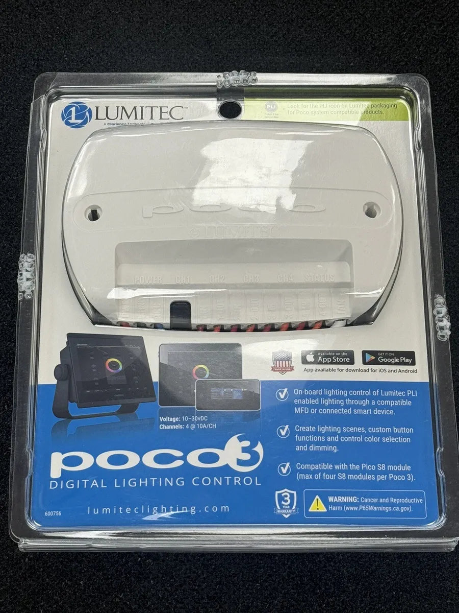 101699 Lumitec Poco Digital Control Module 3.0 package, showcasing advanced lighting control features suitable for RV, automotive, powersports, off-road, marine, exterior, truck accessories, interior, truck bed, RV parts, RV Lighting, Audio & Electronics, AVADA - Best Sellers, Must Haves