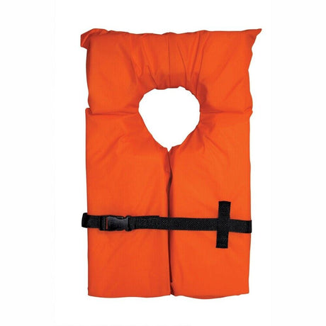 Airhead Type II Keyhole Life Vest in vibrant orange, designed for high visibility and safety, with an adjustable, comfortable fit and easy donning keyhole style, meeting safety standards for watercraft use.