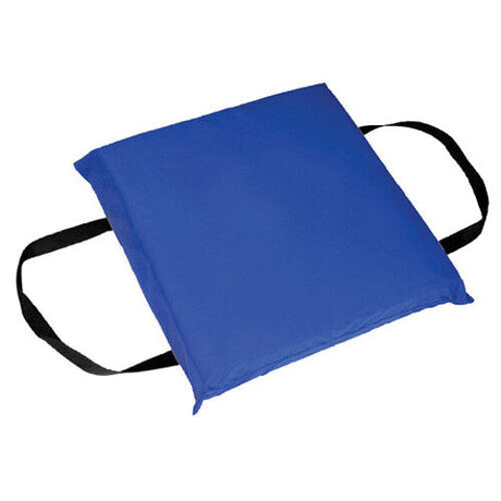 Blue Airhead Type IV Throwable Cushion with black straps, designed for high visibility and durability in marine environments.