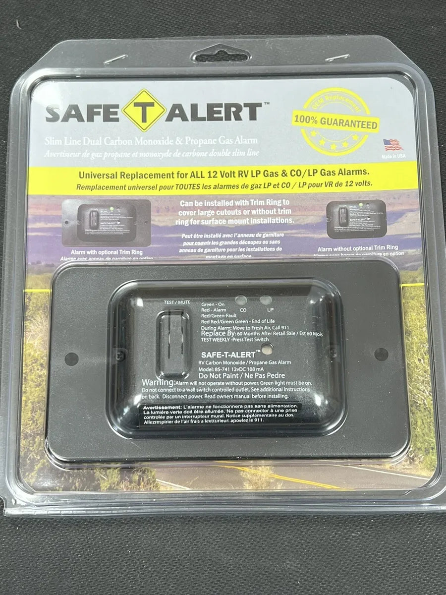 SAFE-T-ALERT 85-741-BL-TR combination carbon monoxide and propane gas detector in packaging, designed for home or RV use.