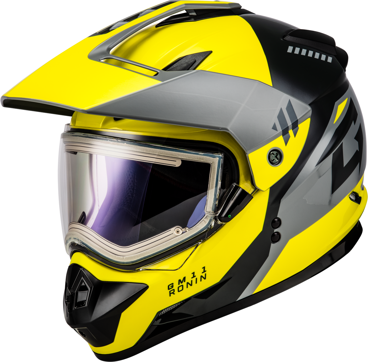 Gm 11s Ronin Snow Helmet W/ Elec Shld Yellow/Slvr/Grey Sm