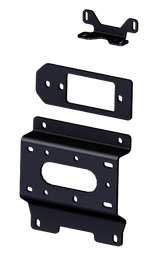 "101670 Winch Mount" product showing three black steel mounting plates for easy winch installation on stock bumpers, designed for OEM integration, requiring minimal drilling and shim adjustments.