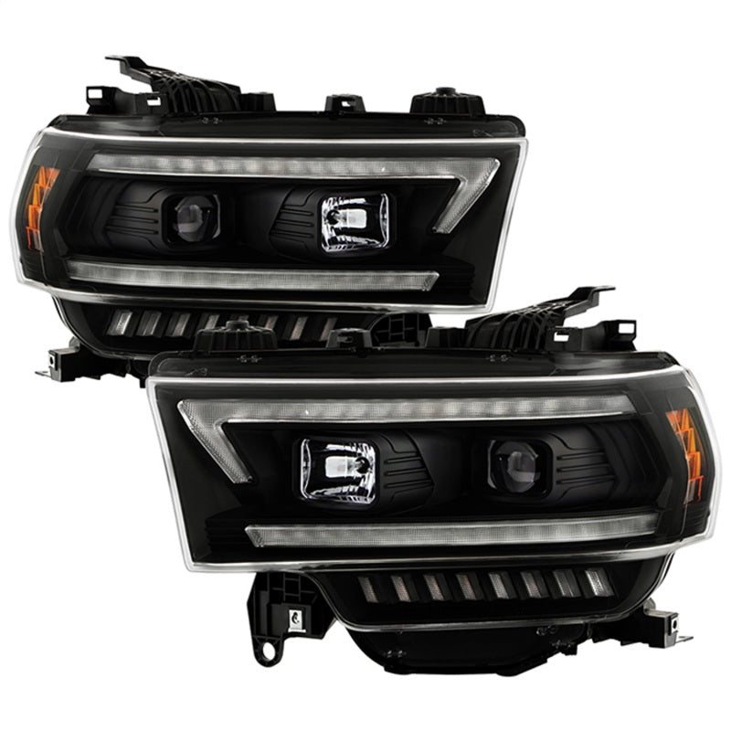 Spyder Projector Headlights for 19-22 Dodge Ram 2500 Halogen Models - Black with Sequential LED Turn Signal and Clear Light Bar