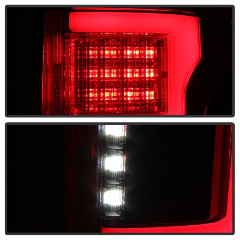 Spyder 15-18 Ford F-150 LED Tail Lights (w/Blind Spot) - Red Clear (ALT-YD-FF15015BS-LBLED-RC) 