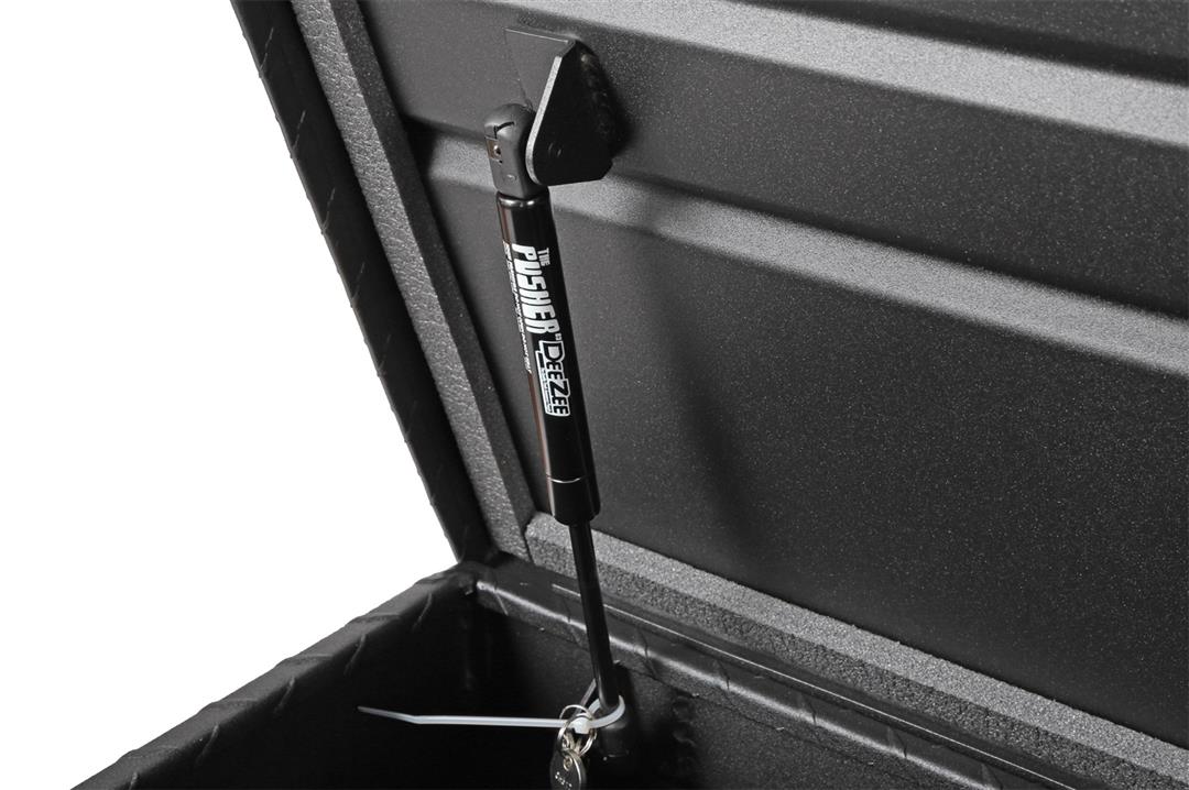 Tool Box Crossover Standard; Single Lid; Diamond Tread; Black Textured Powder Coated Aluminum; 69-3/4 Inch Length x 20 Inch Width x 12.2 Inch Height; 8.4 Cubic Foot Capacity; With Pull Handles