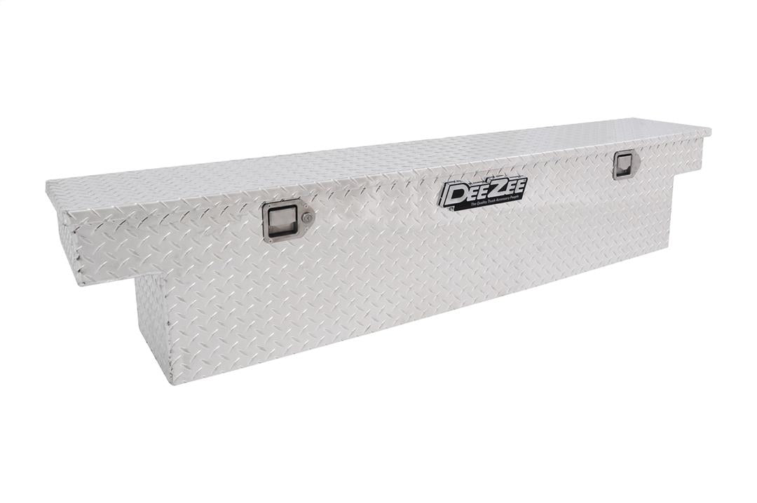 Tool Box Crossover Single Lid Narrow; Brite Tread; Aluminum; 69.75 Inch Length x 12 Inch Width x 14.25 Inch Height; 5.75 Cubic Foot Capacity