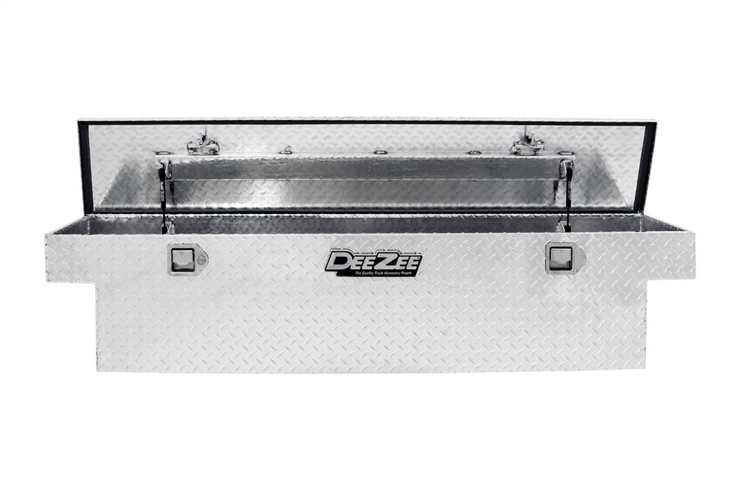 Tool Box Crossover Single Lid Narrow; Brite Tread; Aluminum; 69.75 Inch Length x 12 Inch Width x 14.25 Inch Height; 5.75 Cubic Foot Capacity