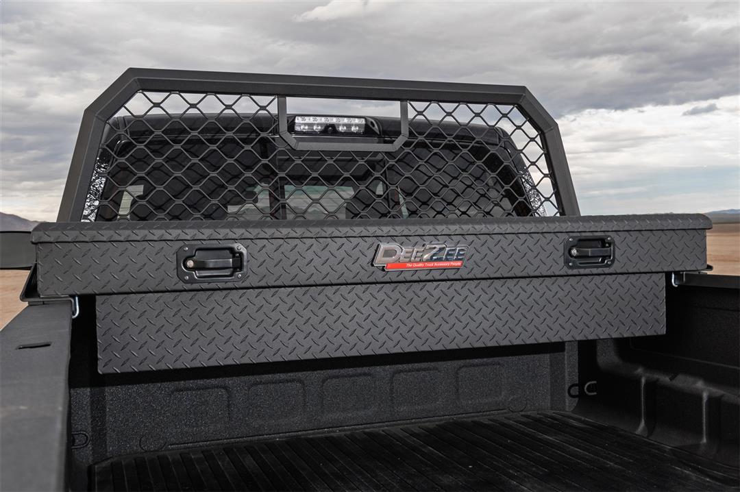 Tool Box Crossover Standard; Single Lid; Diamond Tread; Black Textured Powder Coated Aluminum; 69-3/4 Inch Length x 20 Inch Width x 12.2 Inch Height; 8.4 Cubic Foot Capacity; With Pull Handles