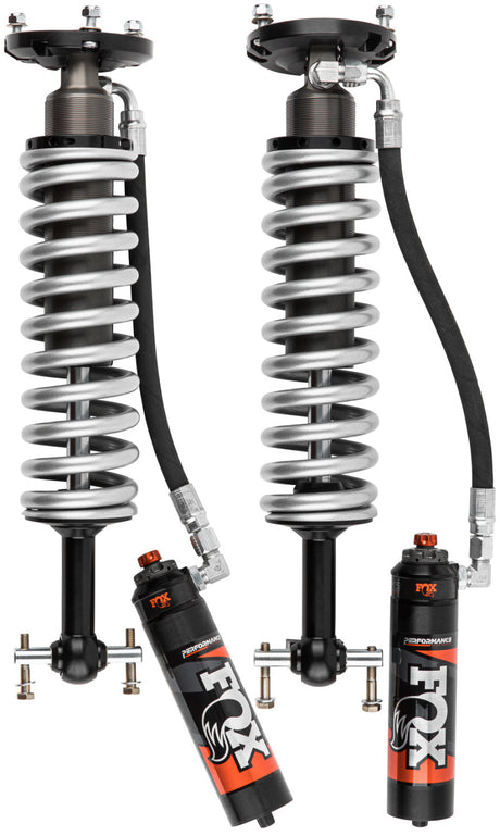 Fox Performance Elite Series 2.5 Coilover Shocks for 2019+ Ram 1500 with 6in R/R Front Lift, Non-TB/Non-AT4 3.5in / TB/AT4 1.5in Lift, high-performance suspension system for improved ride quality and damping efficiency.