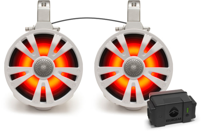 ECOXGEAR 2 Pack White 8' Speakers One Amplified + Battery One No for Powersports